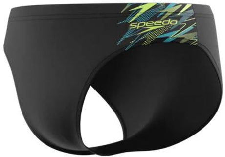 Speedo medley logo 7cm brief heren - zwemslip heren met 7 cm pijp - strakke zwembroek heren met vormvaste pasvorm - sportzwembroek heren met voering - zwart groen - xs