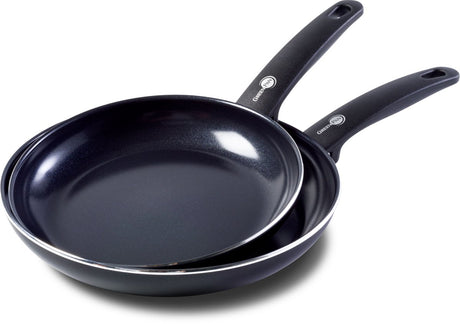 Zestaw patelni Greenpan Cambridge 2-częściowy - 24 28 cm - powłoka nieprzywierająca niezawierająca pfas - zestaw patelni indukcyjnych - patelnia ceramiczna - można używać w piekarniku do 160°c - zimne uchwyty - czarny