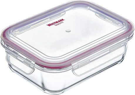 Szklane pudełko do przechowywania żywności Westmark, pojemność: 1520 ml, odpowiednie do zamrażarki, kuchenki mikrofalowej i piekarnika, szklane tworzywo silikonowe, przezroczysty czerwony, 23442270