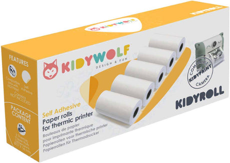 Kidywolf kidyroll naklejki samoprzylepne papier termiczny do kidyprint k-print – 5 rolek, 300 wydruków, kompatybilny z dziecięcym aparatem natychmiastowym
