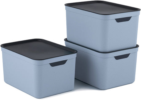 Pudełka do przechowywania Rotho jive zestaw 3 pudełek do przechowywania 16 l z pokrywką, tworzywo sztuczne (pp z recyklingu), niebieski antracyt, 3 x 16 l (37,5 x 27,8 x 29,8 cm)