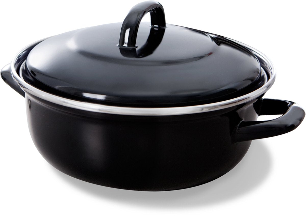 Bk fortalit patelnia emaliowana 28cm 4l - patelnia indukcyjna - stal emaliowana - można piec w piekarniku do 230 stopni - bez powłoki nieprzywierającej - z pokrywką - czarno-niebieski