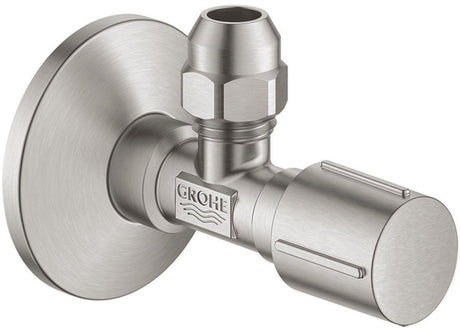 Zawór kątowy Grohe kompresyjny 1 2x3 8 m. metalowy uchwyt z super stali