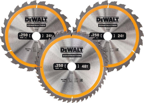 Akcesoria Dewalt 3 sztuki brzeszczotów do pił tarczowych 250x30mm: 2x dt1956-qz + 1x dt1957-qz - dt1963-qz