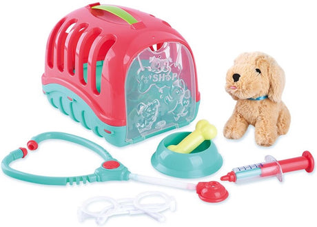 Koszyk podróżny Playgo Animal z przytulaśnym szczeniaczkiem - 7 sztuk.