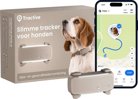 Tractive dog 6 – locatie tracker met gps gezondheid activity functies - past op meeste halsbanden - bruin one size