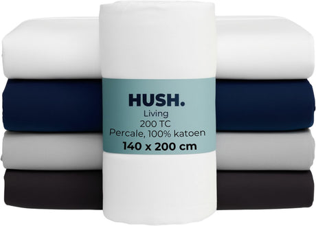 Hush. living hush living - hoeslaken percale - 100% katoen - 200tc - extra fris en koel - sterk en slijtvast - elastiek rondom - 140x200+30cm - wit