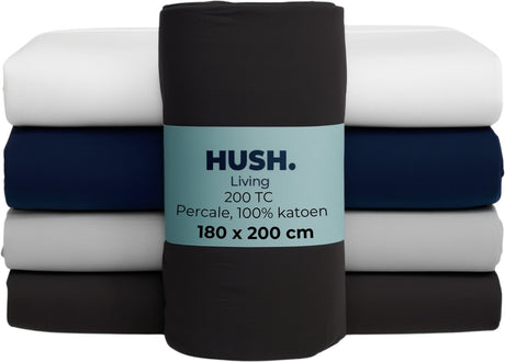 Hush. living hush living - hoeslaken percale - 100% katoen - 200tc - extra fris en koel - sterk en slijtvast - elastiek rondom - 180x200+30cm - antraciet