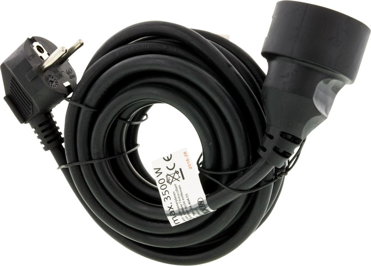 Exin verlengsnoer - penaarde - h05vvf - 3 x 1.5 mm² - 5m - zwart