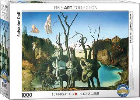 Eurographics - łabędzie odbite jak słonie [les cygnes qui se reflètent en éléphants] - salvador dali - 1000 elementów 68×48cm (szer.×wys.) - puzzle artystyczne