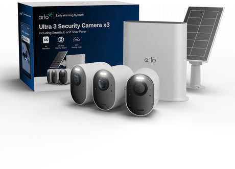 Kamera bezpieczeństwa Arlo ultra3 4k + panel słoneczny – zestaw 3 kamer (w tym inteligentny koncentrator)