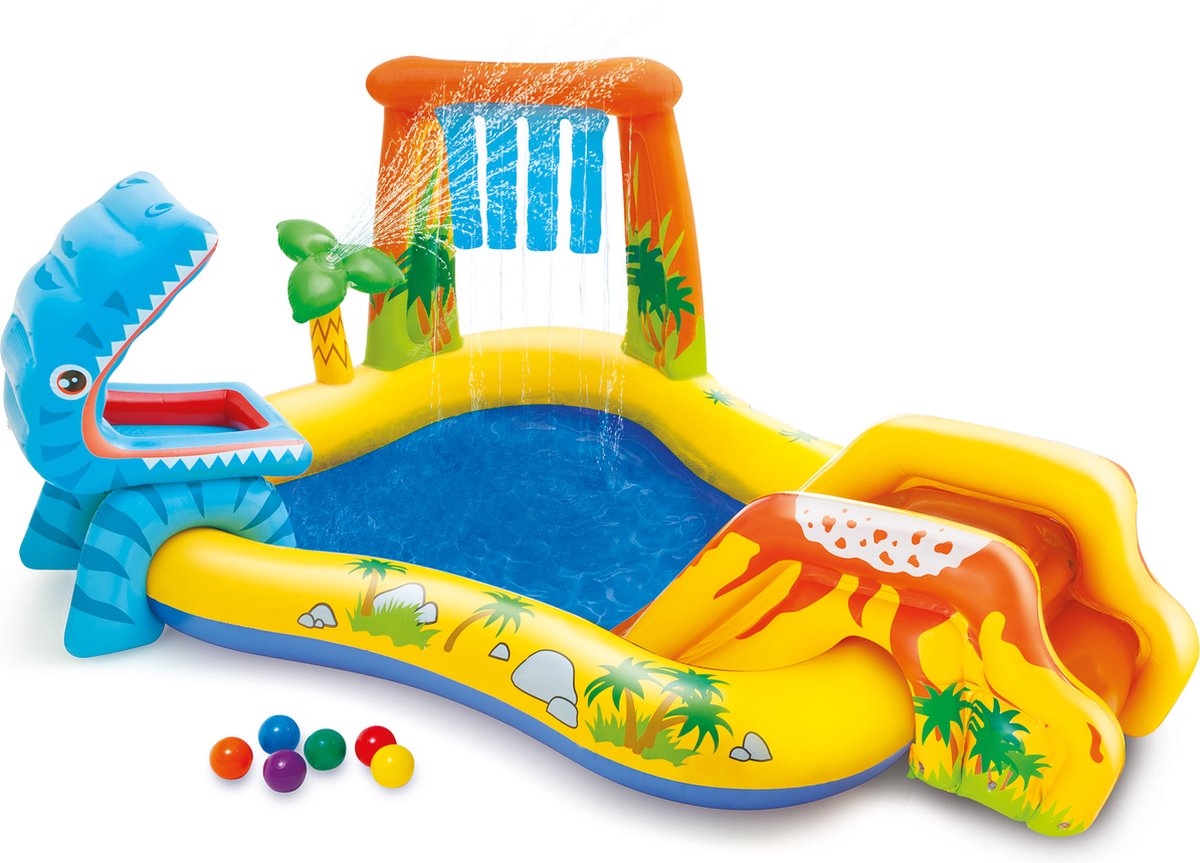 Intex dinosaur opblaaszwembad met glijbaan - 249 x 191 x 109 cm