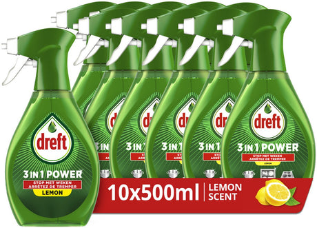 Dreft Power spray 3w1 do naczyń i kuchni - odtłuszczacz - zapach cytrynowy - 10 x 500 ml