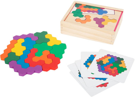 Mała stopka - drewniane puzzle w kształcie sześciokąta