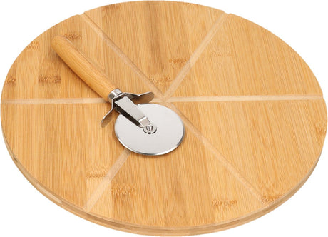 Deska do serwowania pizzy Kesper z nożem do pizzy - drewno bambusowe - 32 cm - okrągła - pomoc kuchenna deska do krojenia