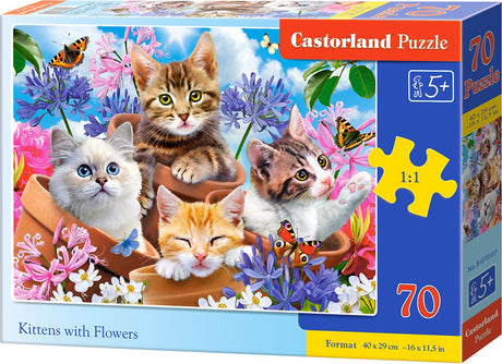 Kocięta Castorland z kwiatami – puzzle – 70 elementów – koty – jakość premium