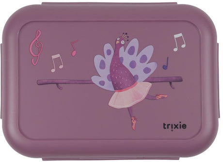 Trixie | lunchbox met clips - ballerina mrs. peacock - rsv lunchbox voor kinderen - gemakkelijk te openen - lunchbox - paars - rvs - lekvrij