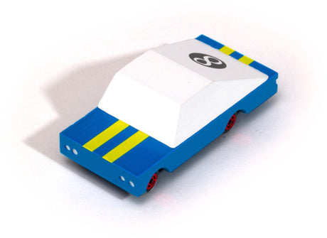Candylab Toys Candycar World: racer blue #8 (f830) 8,9x4,1x3cm, odlew drewniany, magnetyczny, w pudełku upominkowym, 3+
