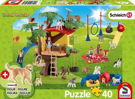 Schmidt - układanka - Farm World Happy Dogs - schleich - 40 elementów + oryginalna figurka - dzieci - od 4 lat