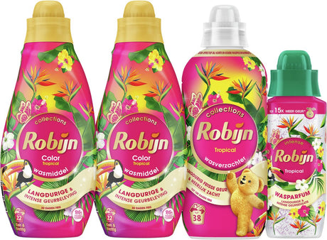 Robijn Perfect Match - tropikalny - 4 sztuki - 2x detergent + 1 płyn zmiękczający + 1 perfumy do prania - pakiet wartościowy