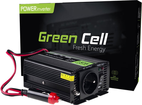 Falownik samochodowy na napięcie zielone, 12 V do 230 V, zmodyfikowana fala sinusoidalna o mocy 150 W i 300 W.