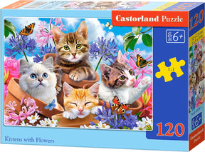 Koty rycynowe z kwiatami - puzzle 120 elementów