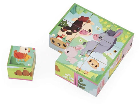 Janod - puzzle kartonowe - kostki zwierząt gospodarskich