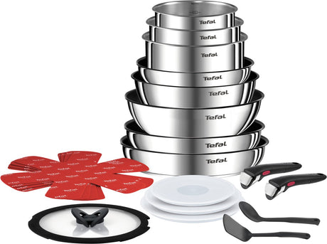 Tefal ingeniomotion - zestaw patelni - 20 sztuk - indukcja - możliwość układania w stosy - wyjmowany uchwyt - oszczędność miejsca