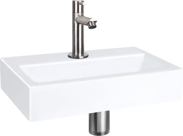 Zestaw fontann płaskich Differnz - ceramiczny - kran prosty matowy chrom - 38 x 24 x 7 cm