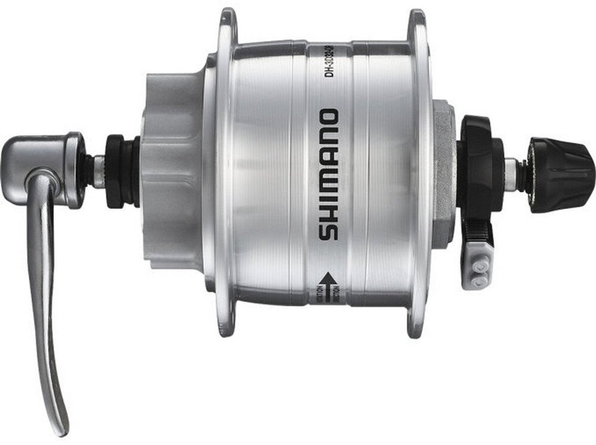 Piasta z dynamem Shimano HD-3d32 3 W - 36 otworów - do tarczy hamulcowej na 6 śrub - szybkozamykacz - srebrny