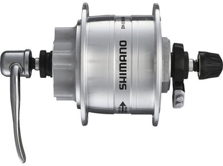Piasta z dynamem Shimano HD-3d32 3 W - 36 otworów - do tarczy hamulcowej na 6 śrub - szybkozamykacz - srebrny