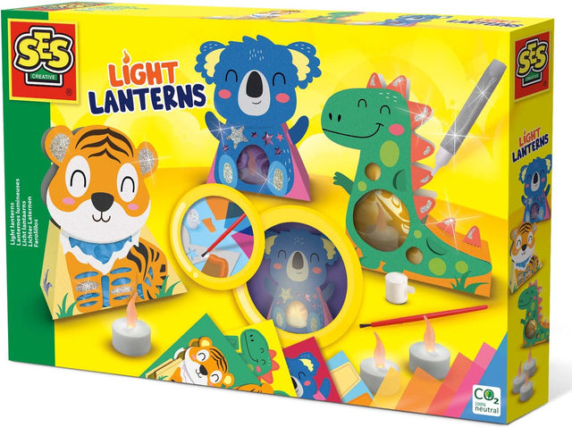 Ses - lekkie latarnie - zrób sam 3 latarnie - z 3 świecami LED, 5 kolorowymi arkuszami celofanu, klejem i pędzelkiem