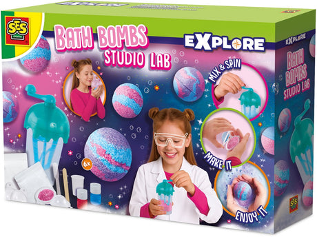 Ses Creative - eksploruj - laboratorium studyjne bomb do kąpieli - zabawki naukowe dla dzieci - tworzenie bomb do kąpieli - zabawki głosowe - pudełka do eksperymentów - wyprodukowane w Holandii - od 8 lat