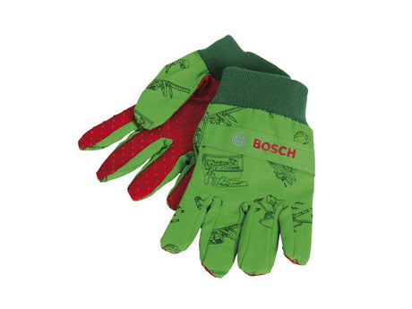Rękawiczki ogrodowe firmy Klein Toys Bosch - 1 rozmiar - od 3 lat - 90% oddychającej bawełny - zielono-czerwone