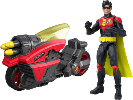 Figurka Robina Mattel DC i 6-calowy motocykl z wyrzutnią pocisków