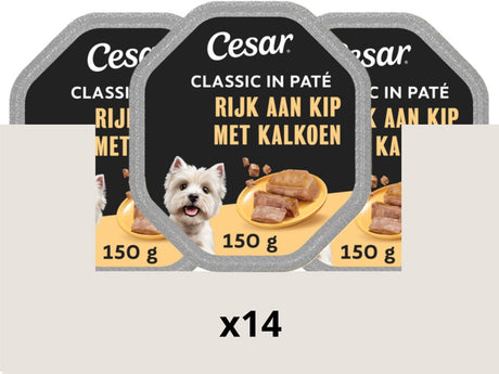 Karma dla psa Cesar - klasyczna - kurczak w pasztecie - pojemniki na posiłki 14x150g