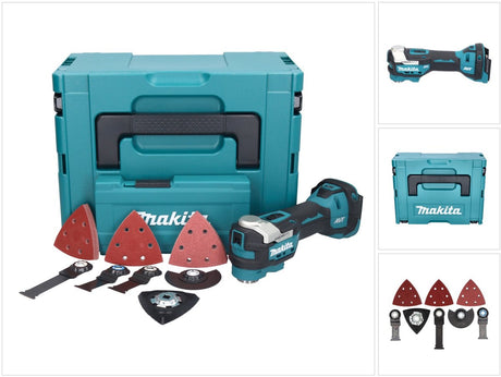 Makita dtm52zjx4 18 V litowo-jonowy bezszczotkowy multitool (korpus) bez akumulatorów i ładowarki - w zestawie. 35-częściowy zestaw akcesoriów - w mboxie
