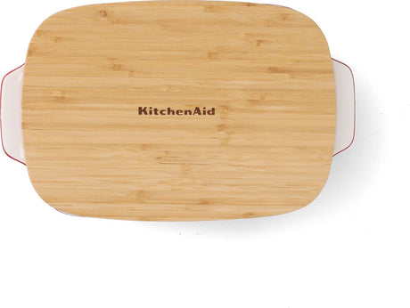 Naczynie do pieczenia Kitchenaid z pokrywką bambusową - duże: 3,8 l - można używać w kuchence mikrofalowej i piekarniku do 260°C bez pokrywki - czerwień cesarska