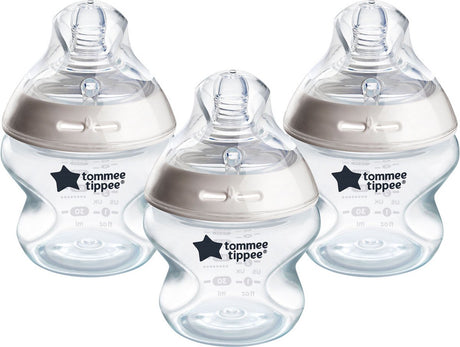 Butelki dla niemowląt Tommee Tippee Natural Start, 0 m+, zestaw 3 butelek dla niemowląt, 150 ml, smoczek w kształcie piersi do naturalnego ssania, niski przepływ, samosterylizujący i wolny od BPA, niezbędne akcesoria do karmienia dziecka