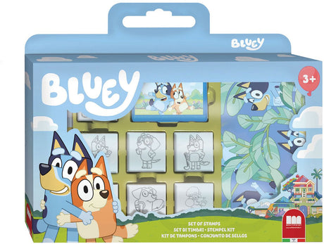 Zestaw kreatywnych zabawek w kolorze bluey print z markerami i książeczką.