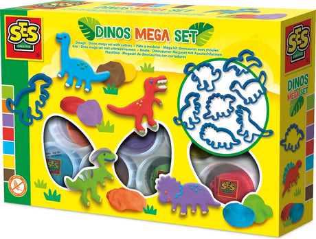 Ses Creative - glinka dinozaurów - mega zestaw z glinianymi kształtami (7x90g) - wegański i bezglutenowy - wielokrotnego użytku - można prać - od 2 lat