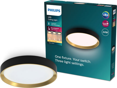 Philips hanno plafondlamp - sceneswitch lichttechnologie - 24w - warmwit licht - zwart met goud design