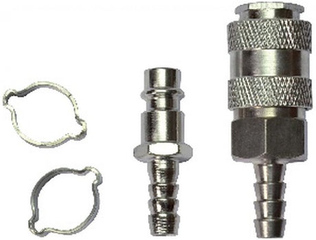 Stanley snelkoppeling montageset - 4-delig - voor luchtslang ø 8 x 13 mm - europese snelkoppeling - pneumatische koppeling - inclusief klembandjes - geschikt als compressor accessoire