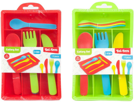 Zestaw sztućców do jedzenia Toi-toys z tacą, 16 sztuk.