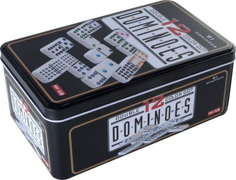 Engelhart domino double 12 – 91 kamieni z kolorowymi oczami – kompaktowa puszka – klasyczna gra dla domu – strategiczna gra rodzinna -