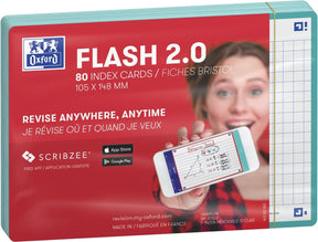 Oxford flash 2.0 - flashcards - geruit 5mm - a6 - mint groene rand - 80 stuks