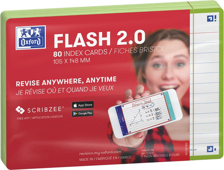 Oxford flash 2.0 - fiszki - linijki - a6 - zielona ramka - 80 sztuk