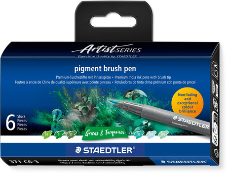 Staedtler - seria artystyczna - zestaw pisaków pigmentowych w 6 kolorach: zielony, turkusowy
