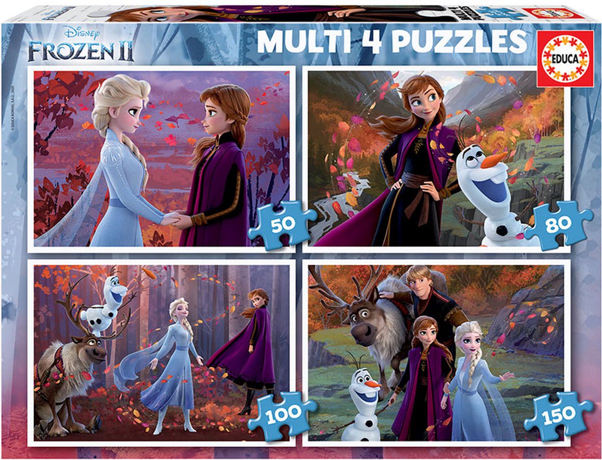 Educa - 4 puzzle - 50-80-100-150 elementów - układanka - Disney Kraina Lodu
