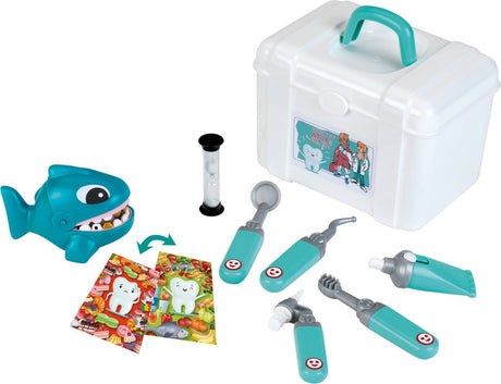 Etui dentystyczne Klein Toys - w zestawie instrumenty zabawkowe i ćwicz rekina z zębami wymagającymi pilnego leczenia - niebiesko-biały